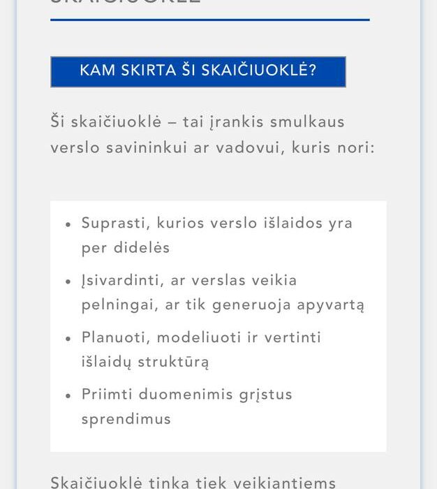 Interaktyvi verslo pajamų – išlaidų skaičiuoklė